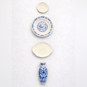 Vintage Blue & White Plate Wall with Wall Pocket-Blue Willow, IronStone Plates